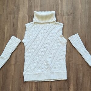 Women's Cream Turtleneck Sweater Vest with Sleeves